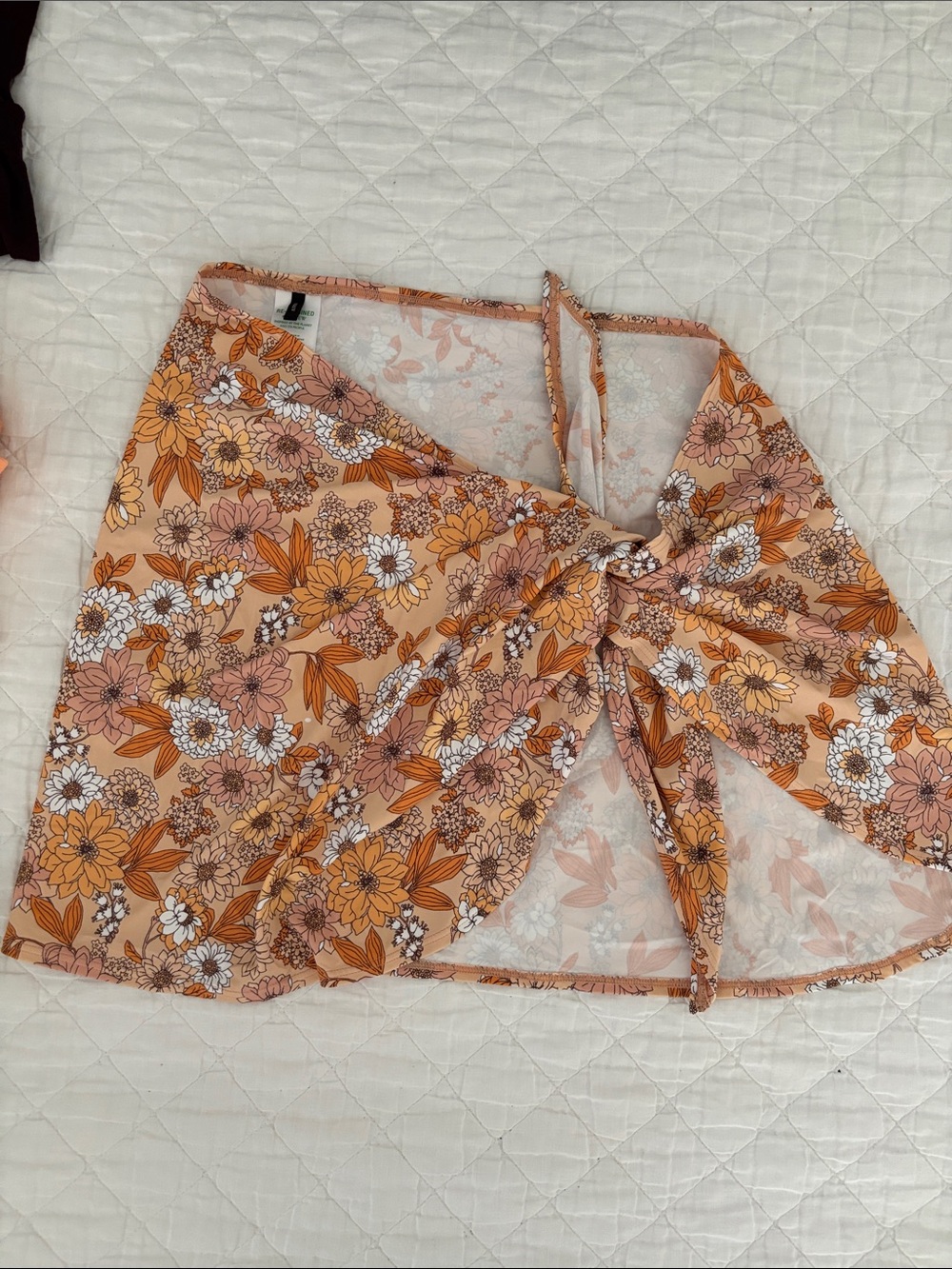 J. Crew Peach and White Floral Swim Sarong Cover-Up